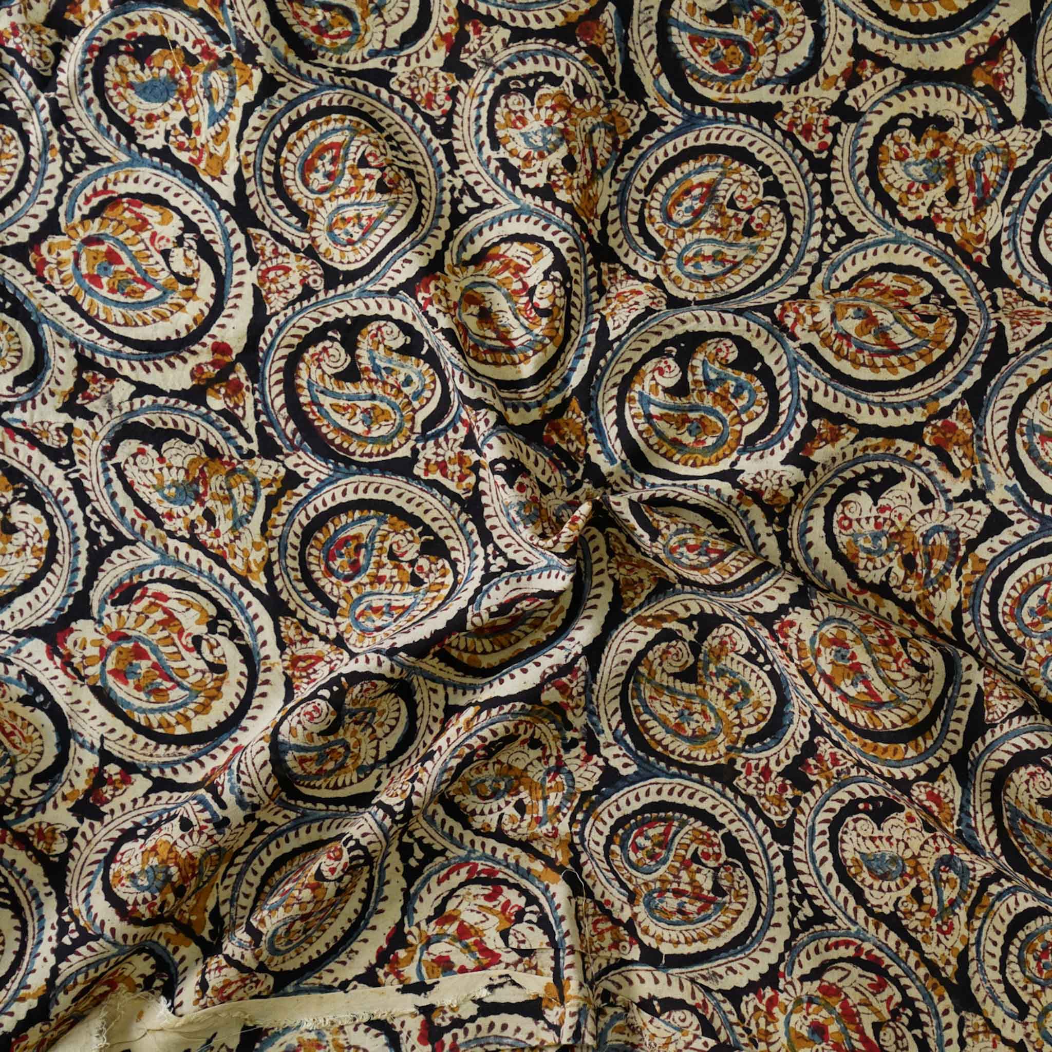 Modal Cotton Kalamkari With Grey Curvy Jaal Hand Block Print Fabric ...