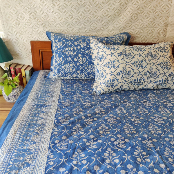 Mongolia Pure Cotton Jaipuri Double Bedsheet With Reversible Pillows