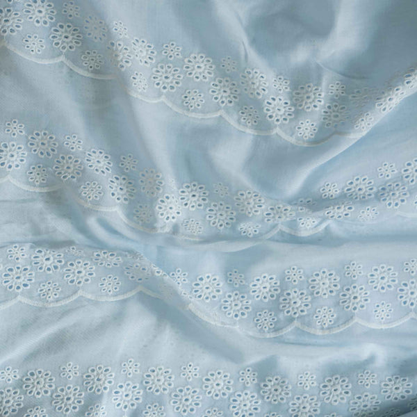 (Width 58 Inches) Mul Rayon Cotton Pastel Blue With Hakoba Scallops Hand Woven Fabric