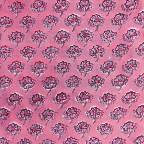 Pre cut 1.90 meter Muslin Pink Jaipuri Hand Block Print Fabric