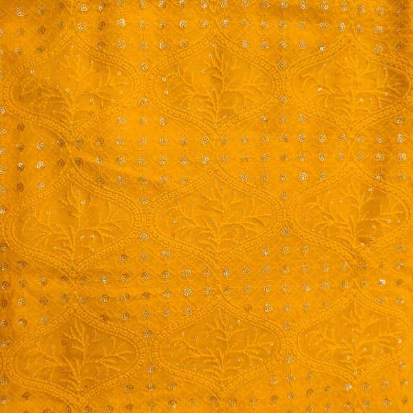 Mustard Haldi Georgette With A Beautiful All Over Heavy Thread Sequence Embroidered Fabric