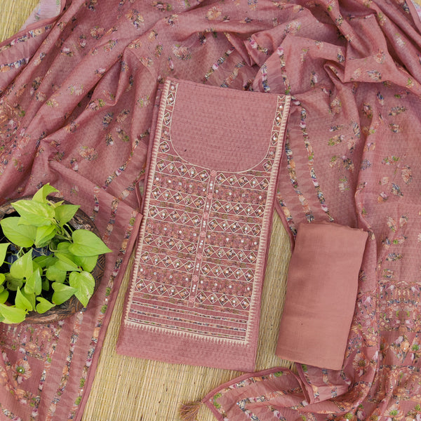 NAINA - Cotton Silk Digital Print With Embellished Yoke Top With Rayon Bottom And Printed Cotton Silk Dupatta