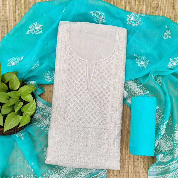 NAIRA - Cotton Silk Hakoba Top Fabric With Plain Bottom And Cotton Silk Dupatta