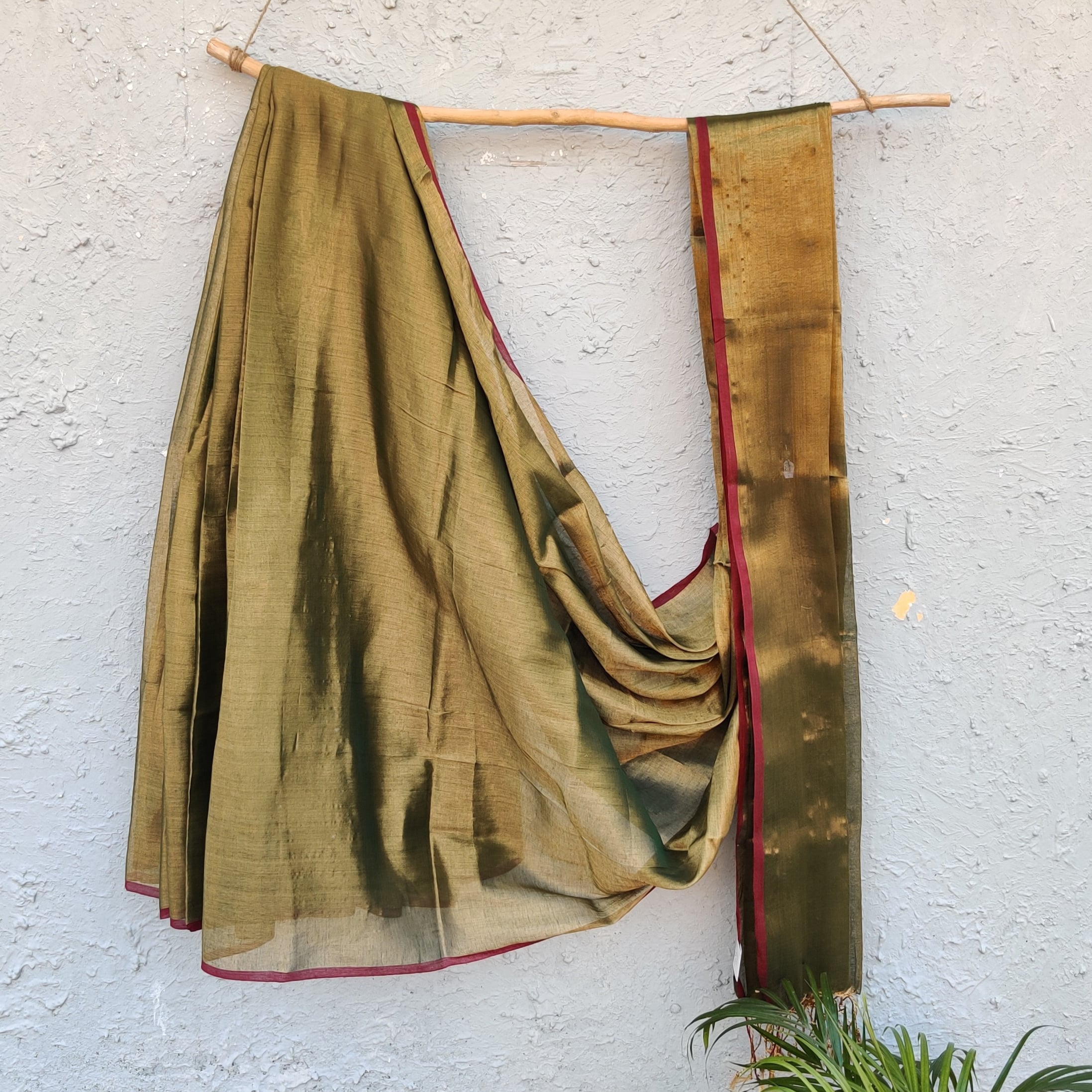 NAKSHATRA - Soft Tissue Olive Green Saree – Sanskruti