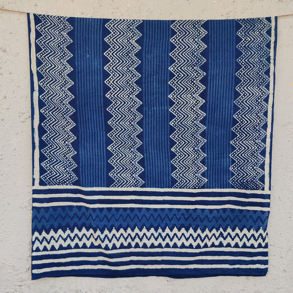 NEER - Pure Cotton Indigo Zig Zag Hand Block Printed Fabric