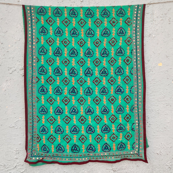 PHULKARI - Georgette Hand Work Phulkari Punjabi Dupatta Teal