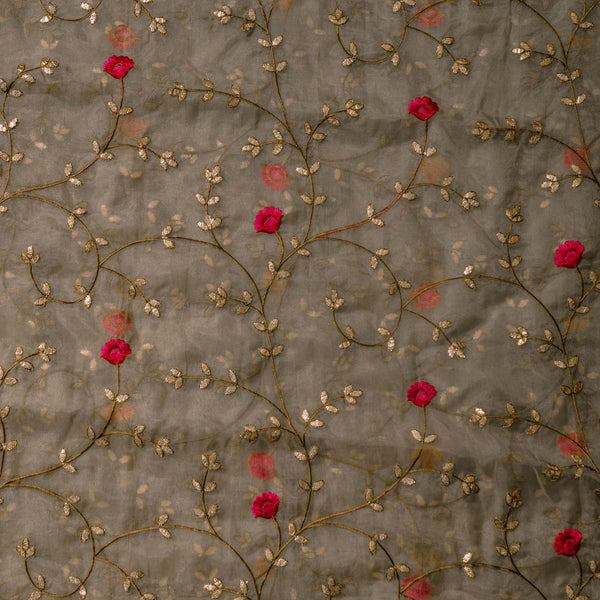 Beige Organza Jaal Embroidered Fabric