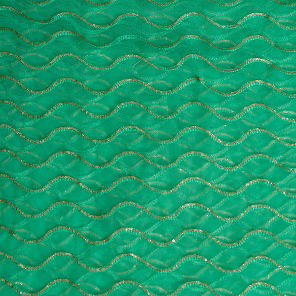 Green Net With Sequence Waves Embroidered Fabric