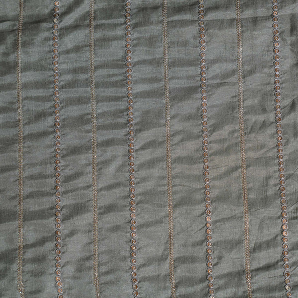 Grey Chinon With Embroidered Stripes Fabric