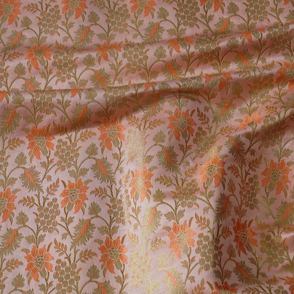 Banarasi Brocade Royal Pastel Peach With All Over Flower Pattern Woven Fabric