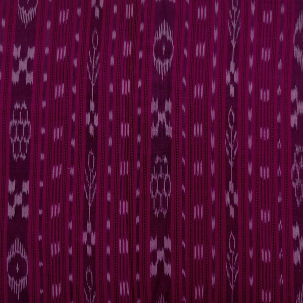 Pure Cotton Sambhalpuri Ikkat Magenta Stripes Handwoven Fabric