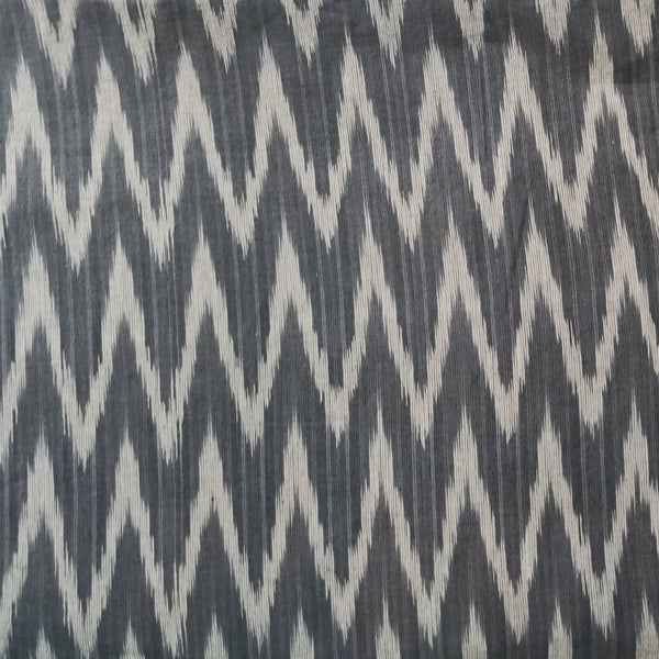 Pre Cut 1.50 Meter Pure Cotton Ikkat Grey With Cream Zig Zag Woven Fabric