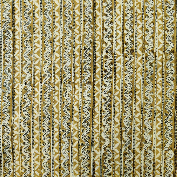 Pure Cotton Kalamkari Mustard And Grey Tribal Rustic Stripes Hand Block Print Fabric