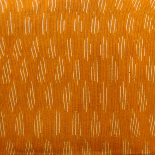 Precut 1.55 Meter Pure Cotton Mustard  Ikaat With Cream Weaves Hand Woven Fabric