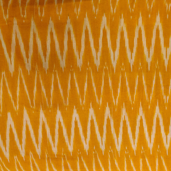 Pure Cotton Mustard Ikkat With Cream Zig Zag Weave Woven Fabric