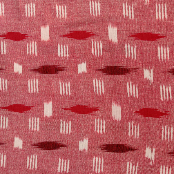 Pure Cotton Special Double Ikkat Peach With Cream Weaves With Red And Maroon Motives Weaves Woven Fabric