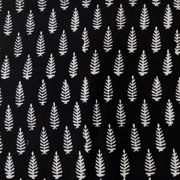 Pre-Cut 1.30 Meter Pure Cotton Black With White Small Fern Hand Block Print Fabric