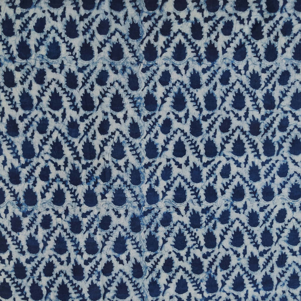 Pre-Cut 1.30 Meters Pure Cotton Light Akola Indigo With Dark Indigo Fruit All Over Pattern Hand Block Print Fabric