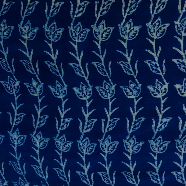 Pre-Cut 1.40 Meters Pure Cotton Akola Indigo With Floral Creeper Hand Block Print Fabric