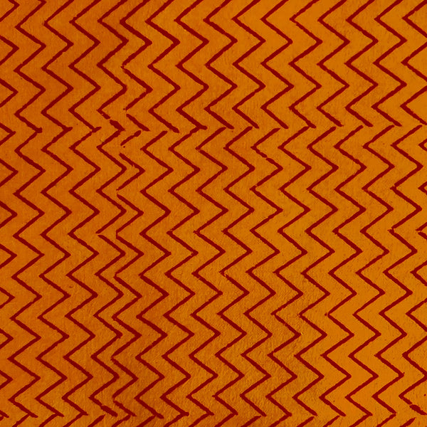 Pre-Cut 1.40 Meters Pure Cotton Gamthi Mustard With Red ZigZag Jaal Hand Block Print Fabric