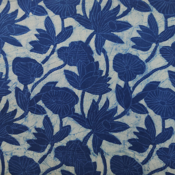 Pre-Cut 1.45 Meters Pure Cotton Akola  Light Indigo with Lotus Jaal Hand Block Printed Fabric.