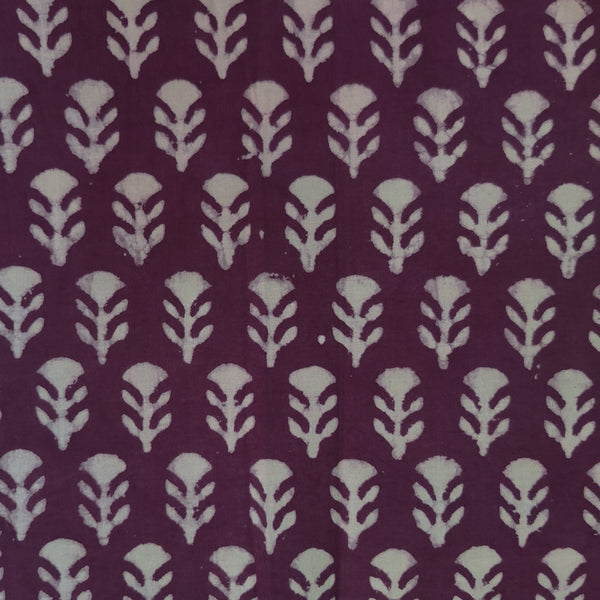 Pre-Cut 1.5 Meters Pure Cotton Dabu Dark Mauve With Motifs Hand Block Print Fabric