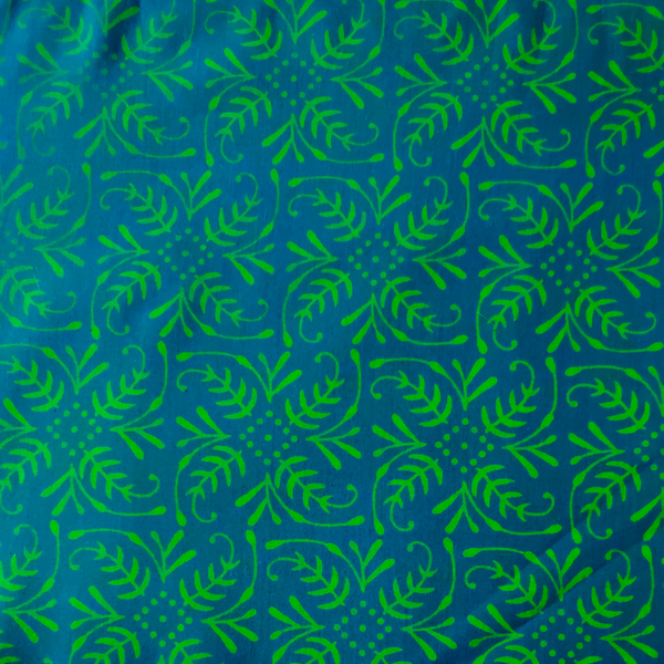 Pre-Cut 1.85 Meters Pure Cotton Discharge Dabu Blue With Green Curvy Pattern Hand Block Print Fabric