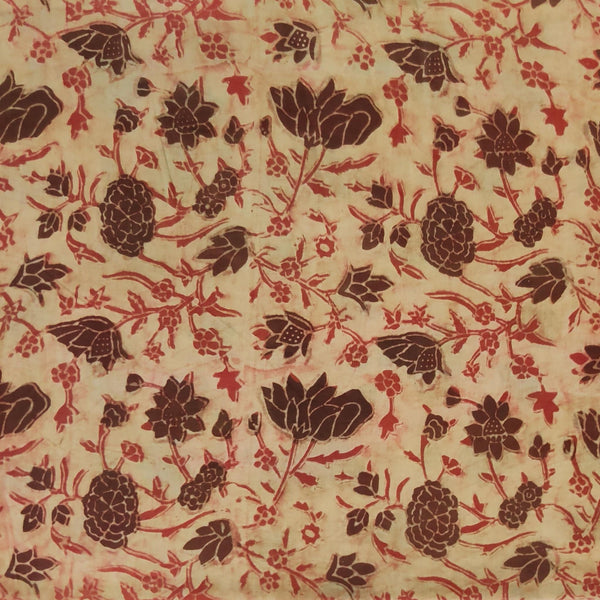 Pre-Cut 2.28 Meters Pure Cotton Vanaspati Light Textured Madder With Black Lotus Jaal Hand Block Print Fabric