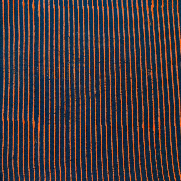 Pre-Cut 2.35 Meters Pure Cotton Gamthi Navy Blue With Orange Stripes Jaal Hand Block Print Fabric