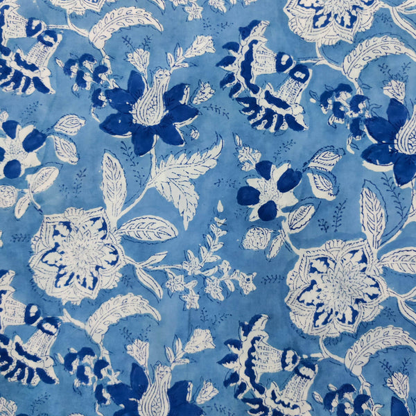 Pure Cotton Jaipuri Shades Of Blue Jaal Hand Block Print Blouse Fabric ( 80 CM )