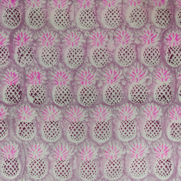 Pre- Cut 2 Meters Pure Cotton Jaipuri With Pink Pineapple Hand Block Print Fabric