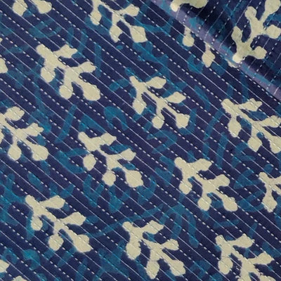 Precut 1.40 Meters Pure Cotton Indigo With Tiny Plants Hand Block Print Fabric