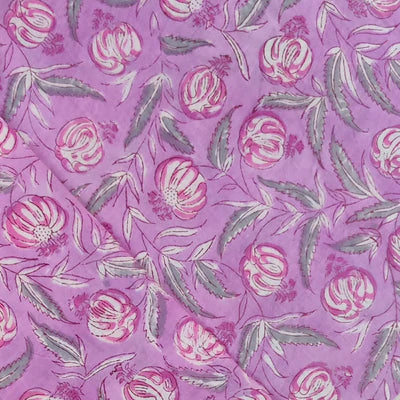 Precut 1.40 Meters Pure Cotton Jaipuri Purple With Pomegranate Jaal Hand Block Print Fabric