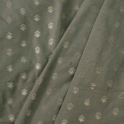 Precut 1.5 Meters Banarasi Brocade Pastel Ash Grey With Tiny All Over Motifs Woven Fabric