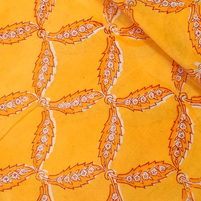 Precut 1.5 Meters Pure Cotton Jaipuri Mango With Entangled Leafy Jaali Hand Block Print Fabric