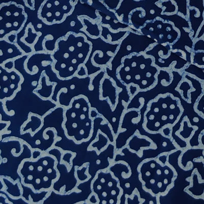 Precut 1.5 Meters Pure Cotton Special Ankola Indigo With Cream Jaal Motifs Hand Block Print Fabric