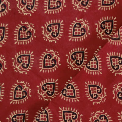 Precut 1.5 Meters Pure Cotton Vegetable Dyed Madder With Spade Motifs Hand Block Printed Fabric