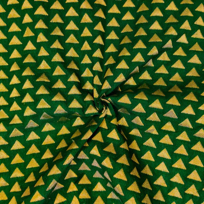 Precut 1.5 meter Brocade Silk Green With Tiny Woven Gold Zari Triangles Hand Woven Banarasi Fabric