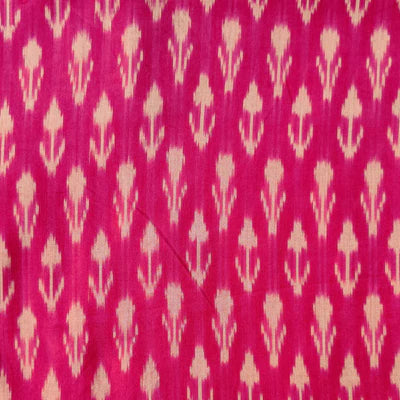 Precut 1.5 meter Pure Cotton Fine Magenta Merecerised Ikkat With Plant Motif Weaves Woven Fabric