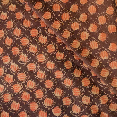 Precut 1.60 Meters Pure Cotton Dabu Ajrak Brown With Rustic Orange Kamal Jaal Hand Block Print Fabric