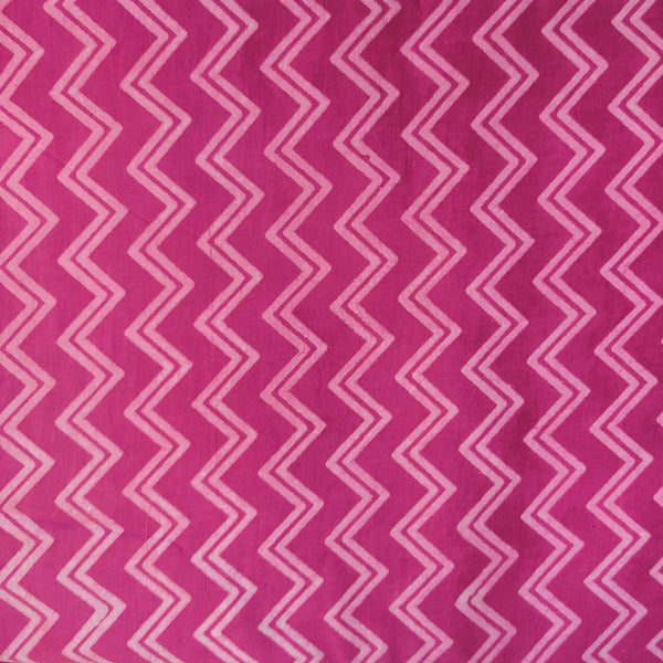 Precut 1.60 meter Pure Cotton Dabu Pink With Zig Zag Hand Block Print Fabric