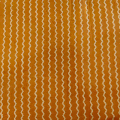 Precut 1.70 Meter Pure Cotton Dabu Mustard With Small Zig Zag Hand Block Print Fabric