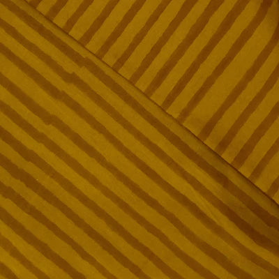 Precut 1.80 Meters Pure Cotton Dabu Mustardish Brown Stripes Hand Block Print Fabric