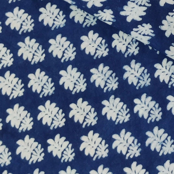 Precut 1.90 Meter Pure Cotton Indigo With Light Plant Motif Hand Block Print Fabric