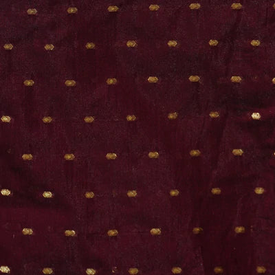 Precut 1.90 Meters Cotton Silk Maroon Burgandy With Gold Buttis