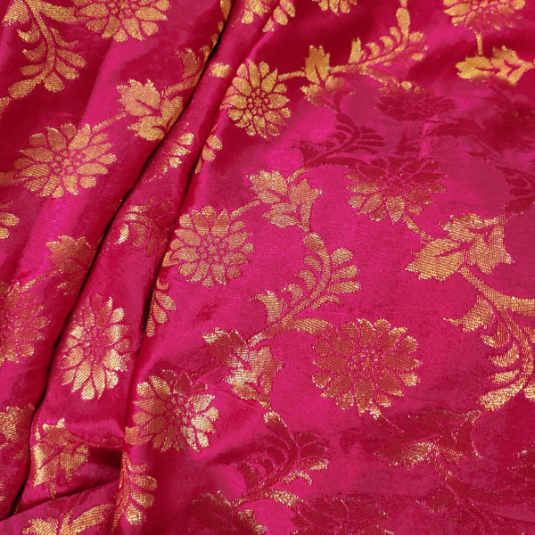 Precut 1.90 meters Banarasi Brocade Pink With Gold Jaal Woven Fabric