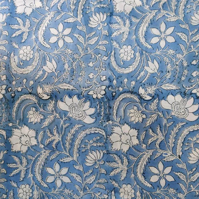 Pure Cotton Jaipuri Blue With White Jaal Hand Block Print Blouse Fabric ( 1 Meter )