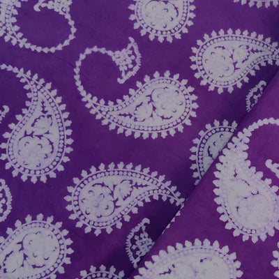 Precut 2.15 Meters Pure Cotton Dabu Purple With Intricate Curved Kairi Hand Block Print Fabric