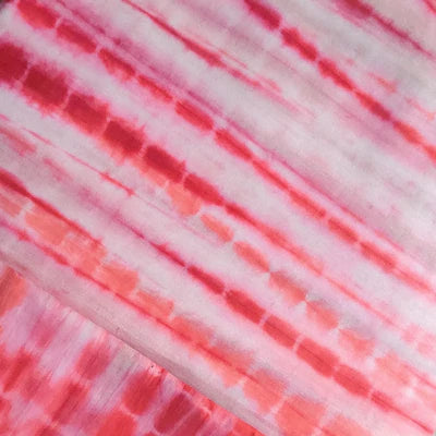 Precut 2.25 Meters Pure Cotton Shibori White With Shades Of Pink Peach Handmade Fabric