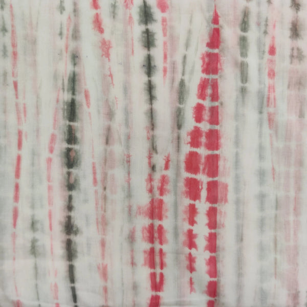 Precut 2.30 Meter Pure Cotton Shibori White With Shades Of Pink Brown Handmade Fabric